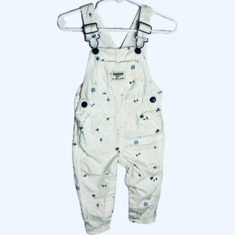 OshKosh B'gosh Ivory Overalls with Blue Floral Design